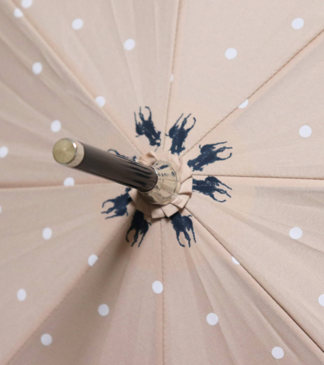 新品【ポロラルフローレン】長傘 雨傘 ジャンプ式 ポニードット柄 持ち手ウッド調 v3200