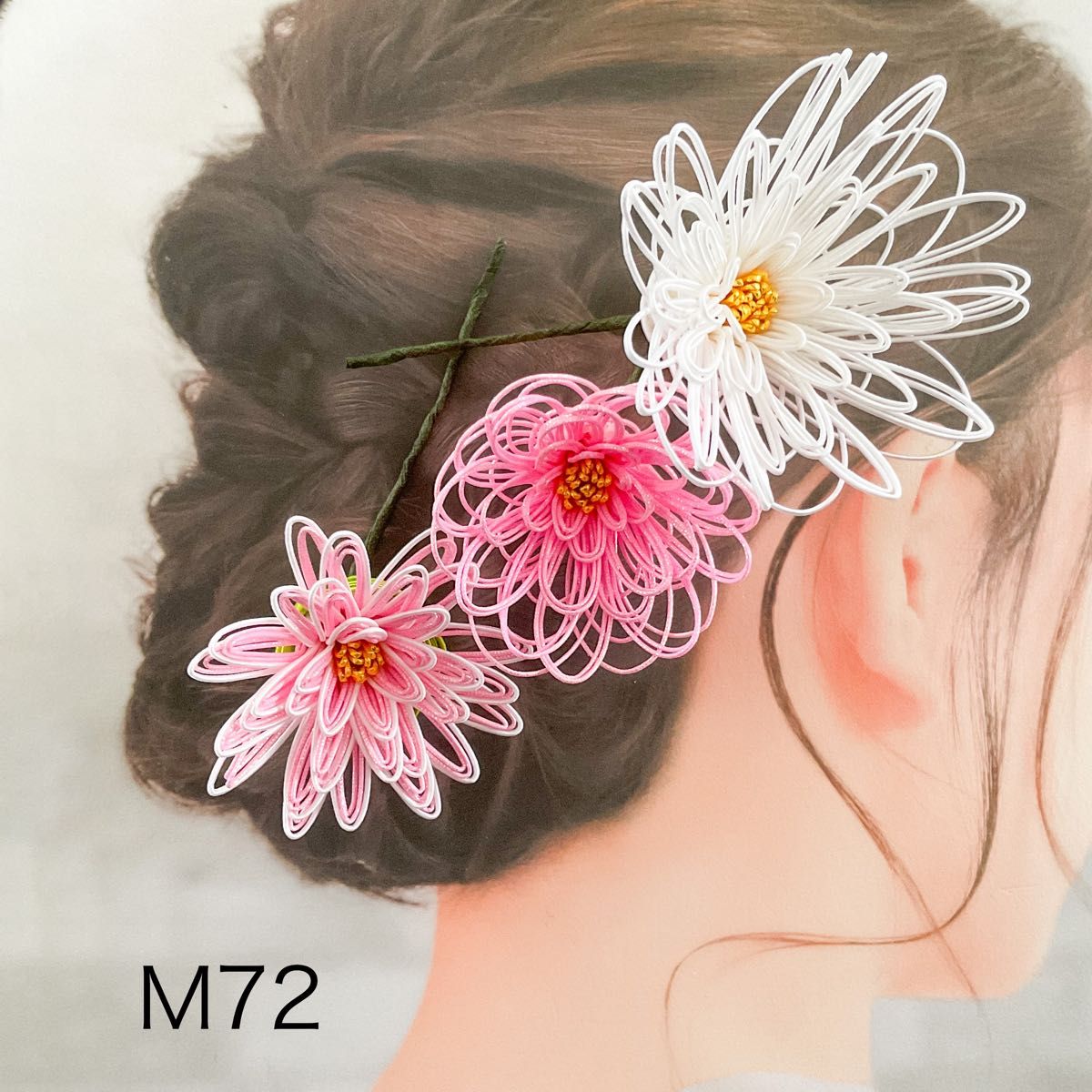 水引髪飾り　和装髪飾り　大花　3本セット　ピンク　結婚式　花嫁衣装　振袖　M72  ホワイト 成人式　フォト婚　記念撮影