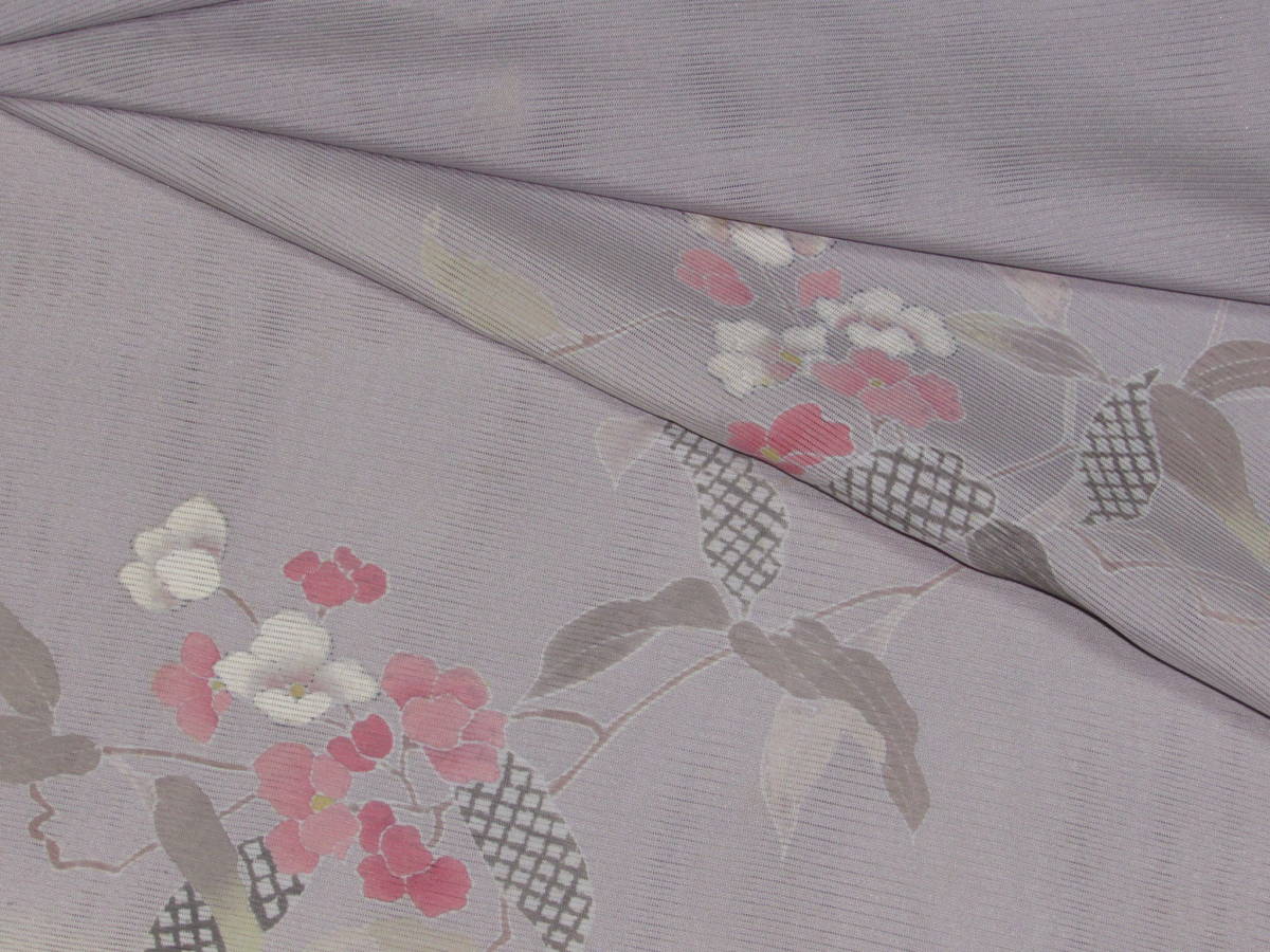 買い誠実 【誠】夏物附下訪問着反物 トキ鼠色系ボカシに花柄の落ちつい