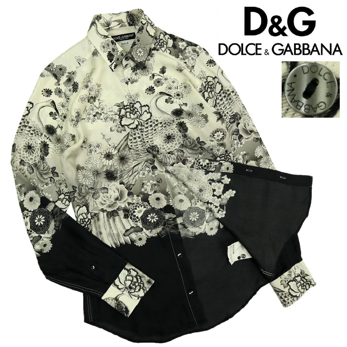 【B2277】【美品】【和柄】【シルク100％】Dolce&Gabbana ドルチェ＆ガッバーナ 長袖シャツ 鶴 鳥 _画像1