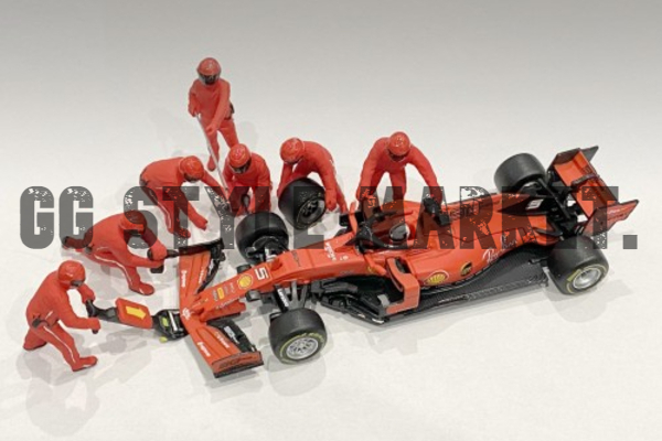 【1/18サイズ】7体セットF1 ピットクルーセット1 チームレッド アメリカンジオラマ フェラーリ 《限定デカールプレゼント》