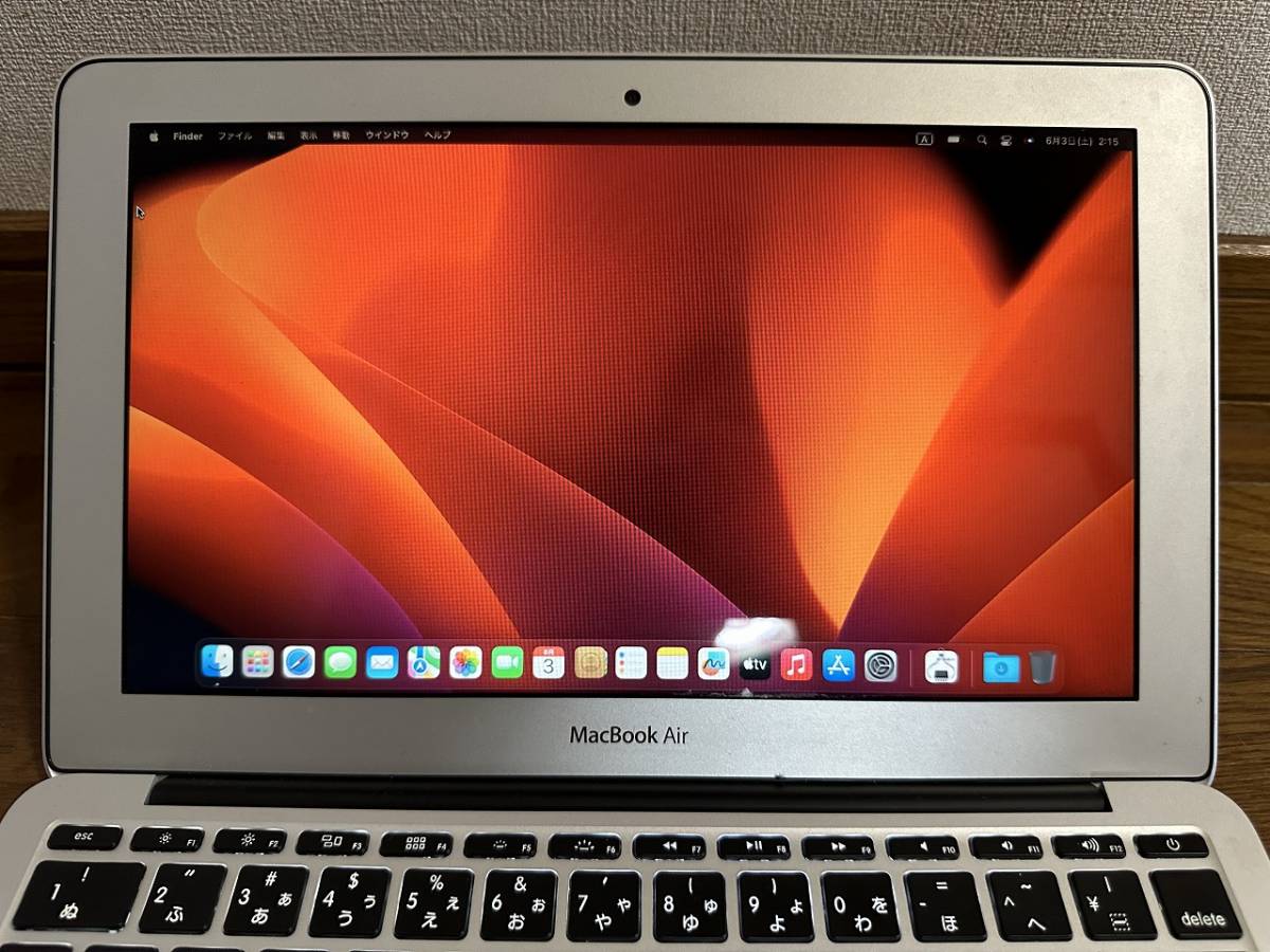 MacBook Air 11inch 1.4GHzディアルコア Intel Core i5 メモリ4GB SSD128GB A1465 Esrly 2014 MacOS Ventura MacBook Air A1465 Corei5 2012 SSD メモリ4GB