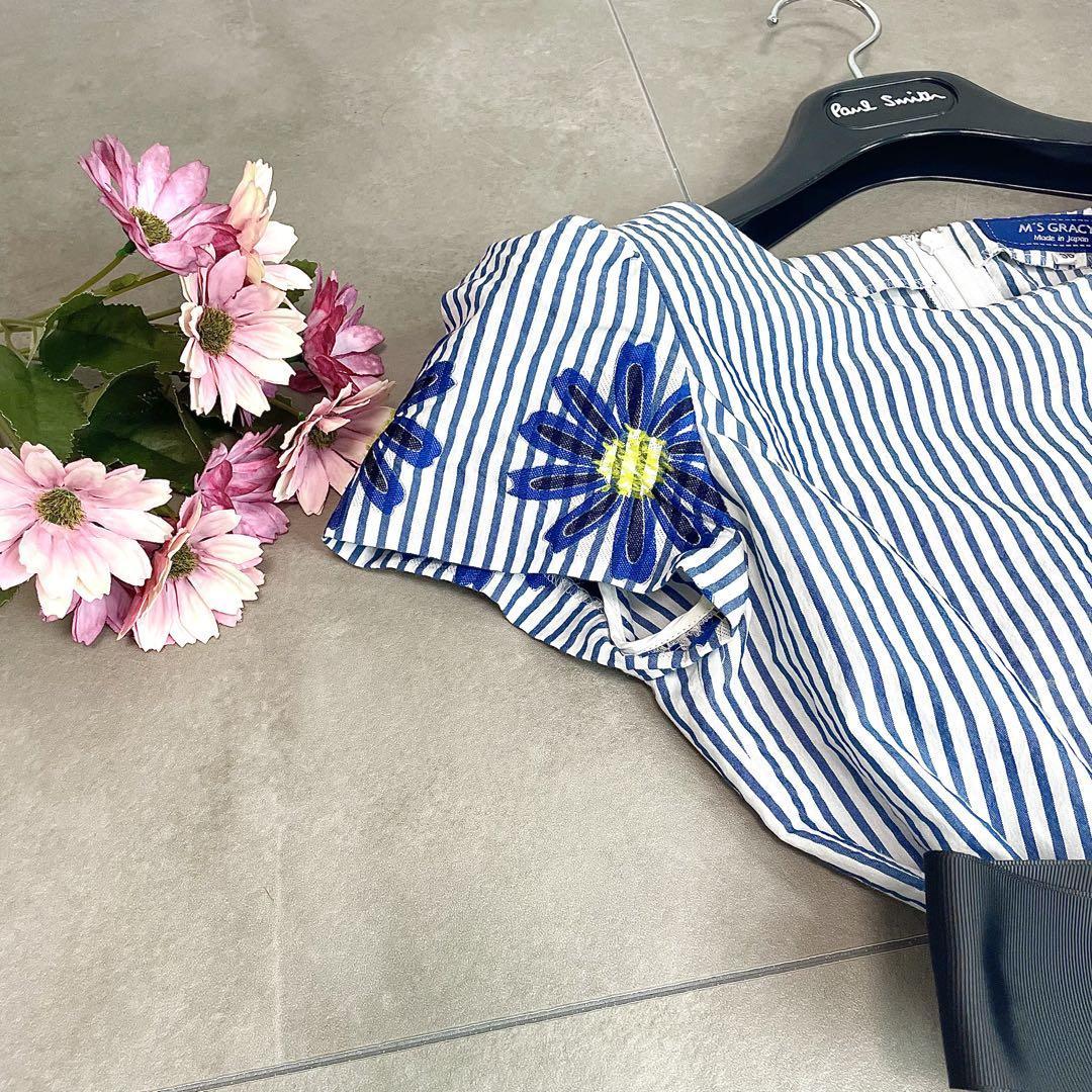 美品 現行】エムズグレイシー ワンピース 花 ストライプ 36 ウエスト