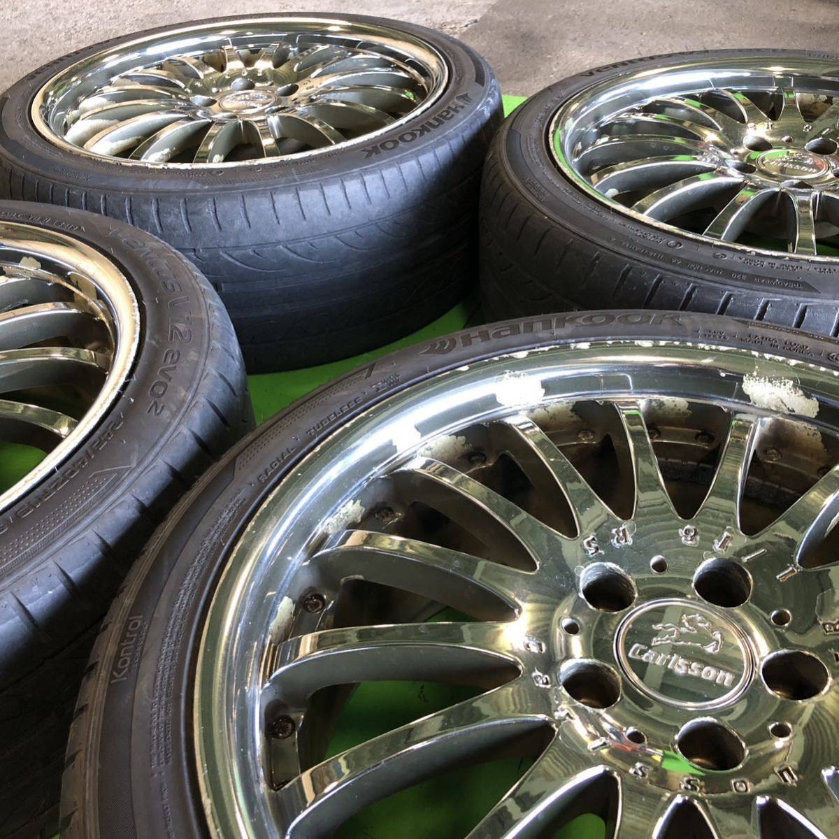 1円 ~ NT034 中古 CARLSSON CR1/16 RS カールソン ホイール 19×8.5J +40 PCD 114.3 タイヤ 245/40R19 4本【16系アリスト30系セルシオ】_画像6