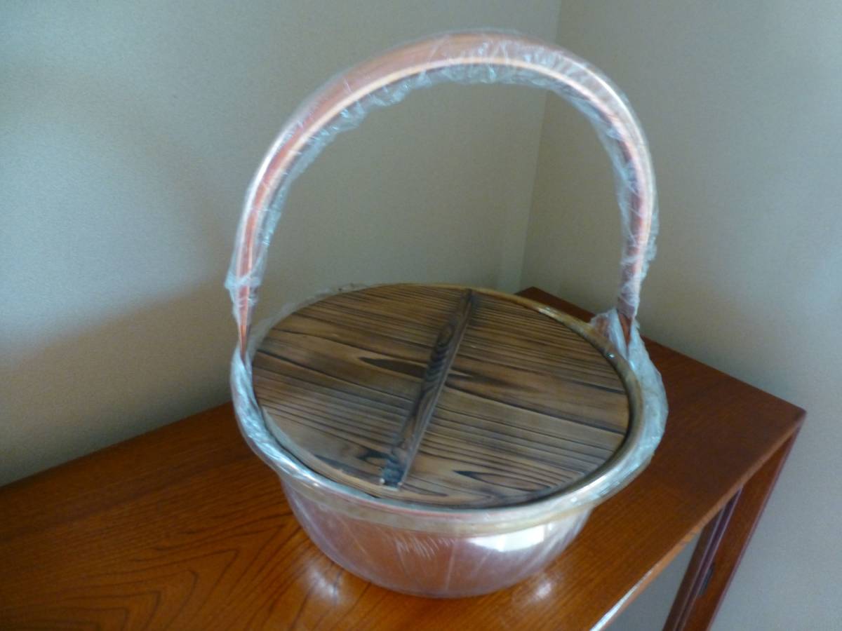 未使用品・純銅製木蓋付き山菜鍋30cm 銅鍋 鍋 レトロ 大鍋 年代物