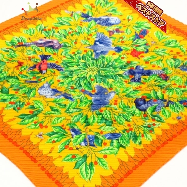 エルメス HERMES カレプリセ オレンジ×イエロー×マルチ 鳥/シルク 新品