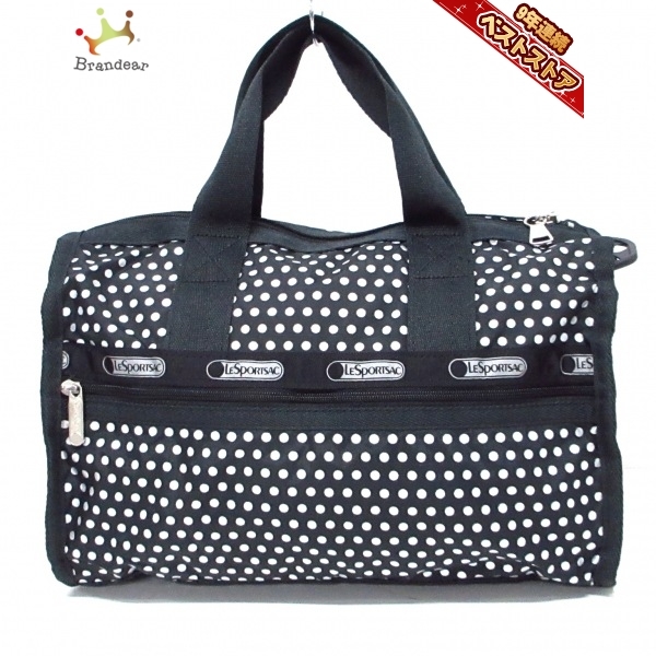 レスポートサック LESPORTSAC ボストンバッグ レスポナイロン 黒×シルバー ドット柄/ミニボストン/本体ロックあり 美品 バッグ レスポートサック ハンドバッグ トートバッグ ナイロン ドット柄 ブラック