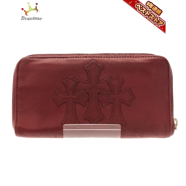 クロムハーツ Chrome hearts 長財布 - レザー レッド クロス(十字架