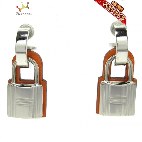 エルメス HERMES ピアス オーケリー 金属素材×レザー シルバー