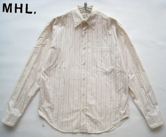  high class made in Japan!!MHL. Margaret Howell MARGARET HOWELL*. pocket attaching stripe pattern long sleeve shirt 36 absolute size S beige M H L 