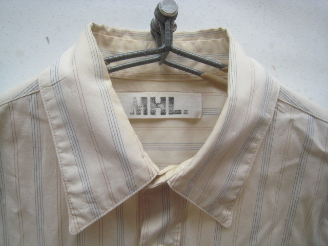  high class made in Japan!!MHL. Margaret Howell MARGARET HOWELL*. pocket attaching stripe pattern long sleeve shirt 36 absolute size S beige M H L 