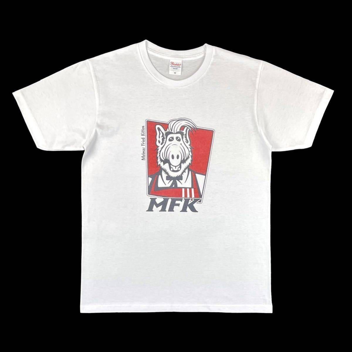 新品 ALF アルフ メルマック星 宇宙人 KFC ケンタッキー フライドチキン カーネル サンダース おじさん Tシャツ オーバー サイズ 白 XL(LL)