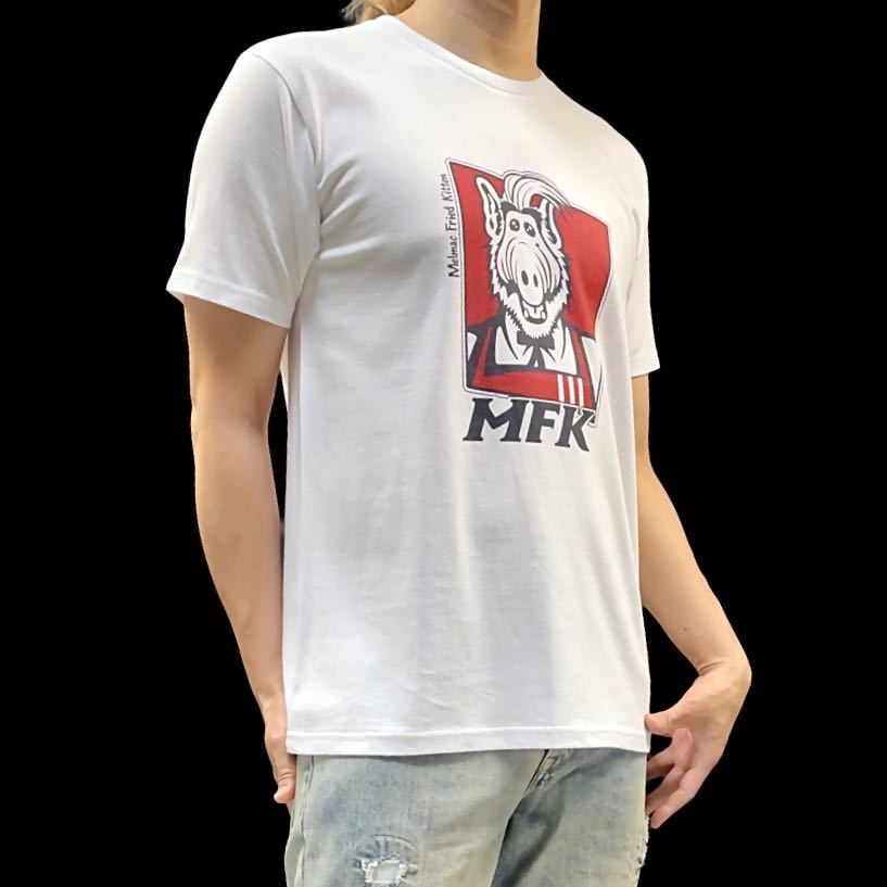 新品 ALF アルフ メルマック星 宇宙人 KFC ケンタッキー フライドチキン カーネル サンダース おじさん Tシャツ 小さい タイト 白 Sサイズ