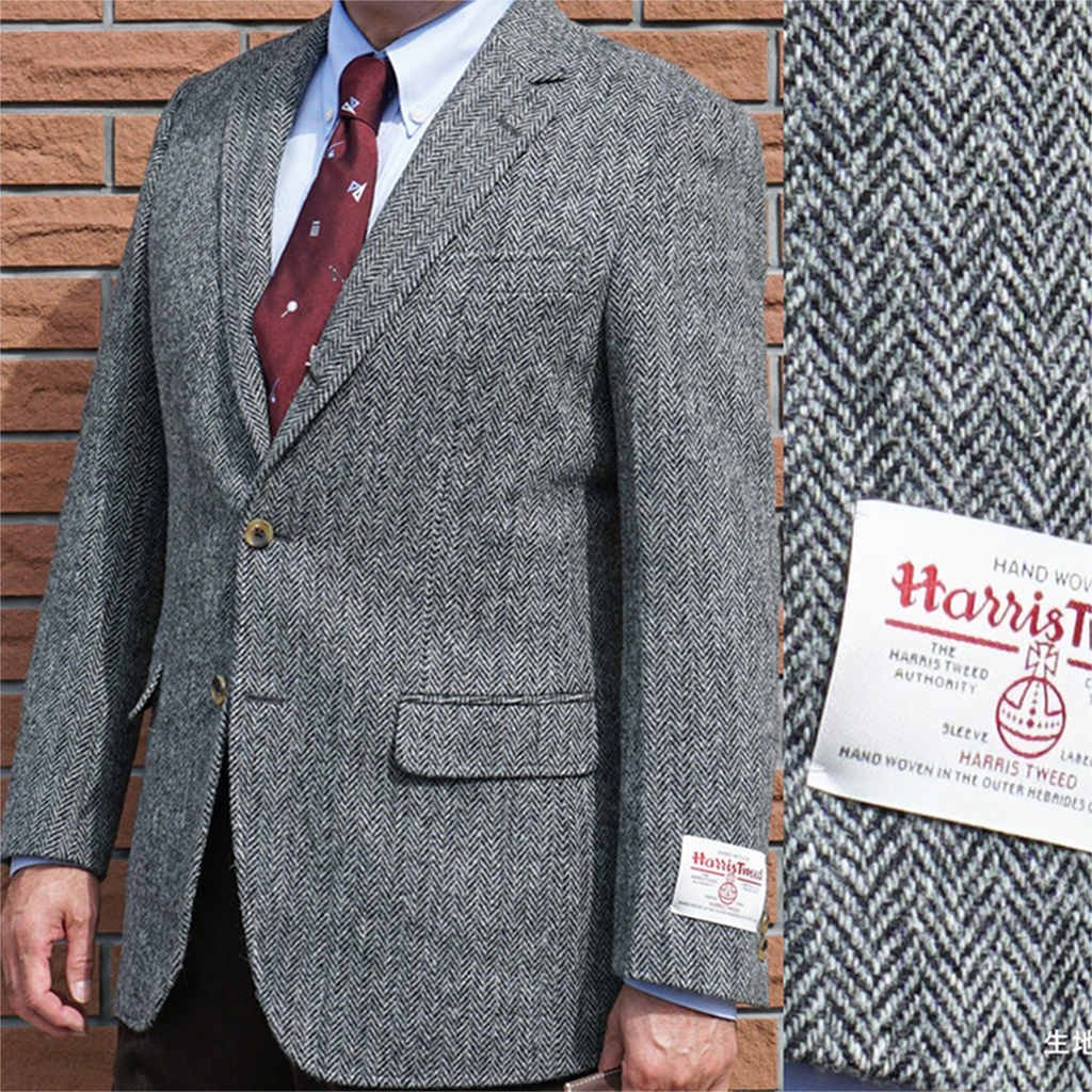 キングサイズ!新品!OXFORD CLASSICハリスツイードジャケット 秋冬 段返り3つボタン ヘリンボーン グレー0315 E6