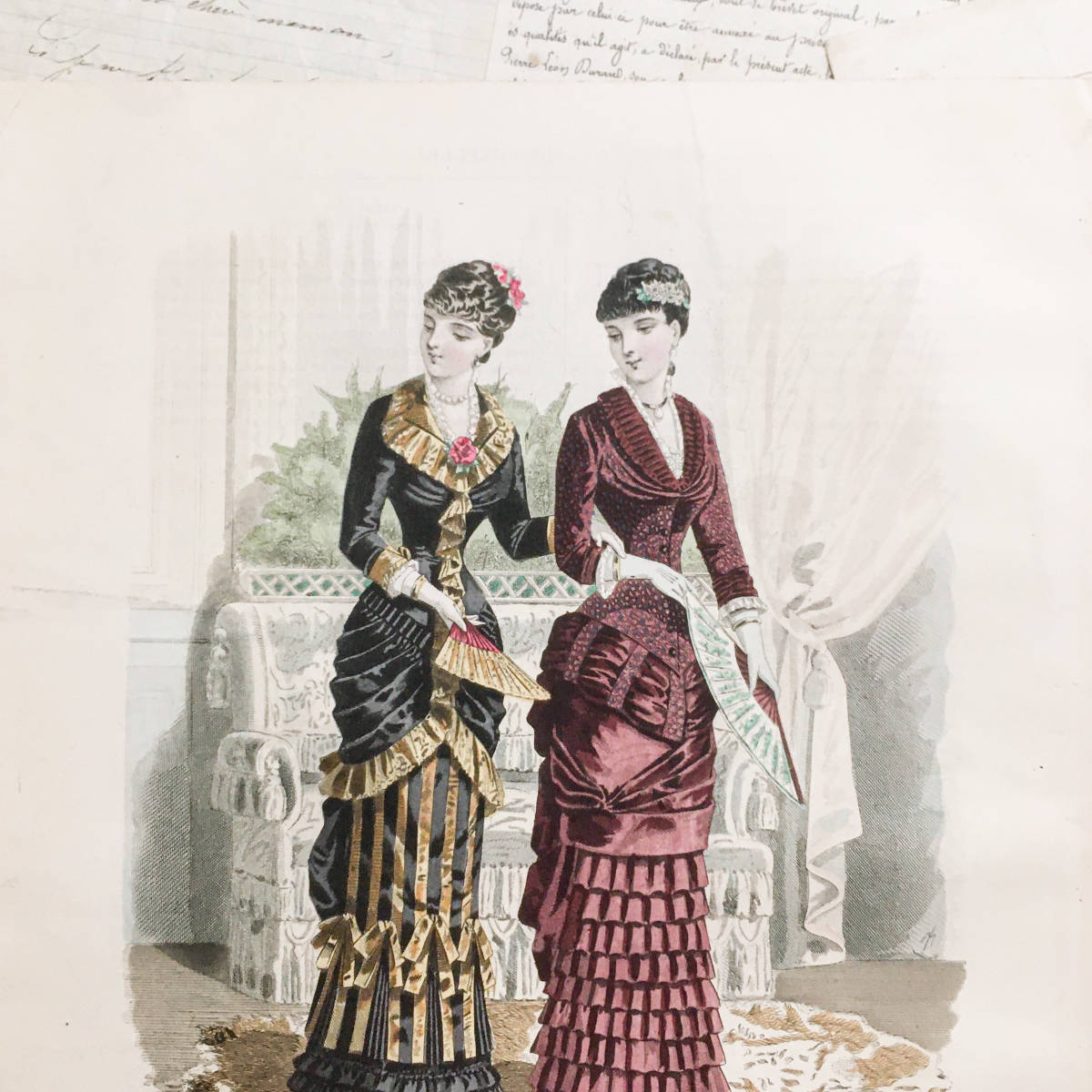 フランス アンティーク ファッションプレート 挿絵 銅版画 1800年中期