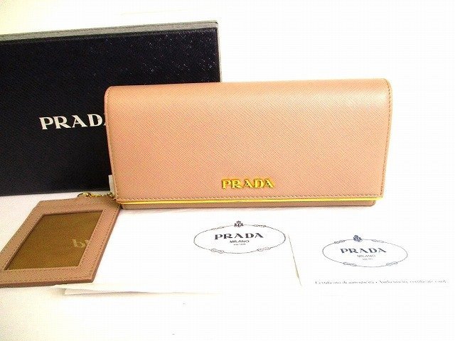 未使用保管品】 プラダ PRADA サフィアーノメタル レザー 2つ折り 長