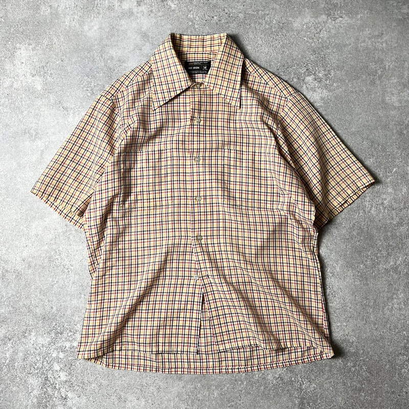 70s JC Penney チェック 半袖 コットン ポリエステル シャツ M / 70年代 ビンテージ JCペニー ボックス マルチカラー