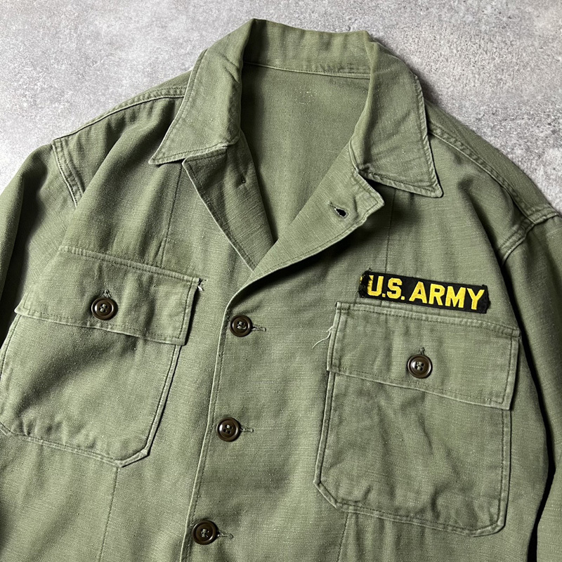50s US ARMY 米軍実物 OG-107 コットン サテン ユーティリティ シャツ