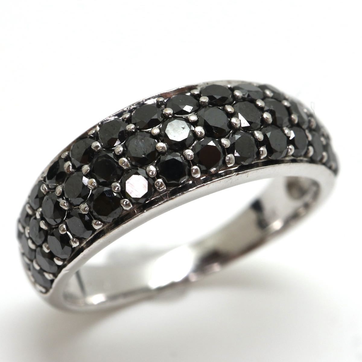 1ct!!◇K18WG 天然ブラックダイヤモンド パヴェ リング◇◎J 3.1g 9号