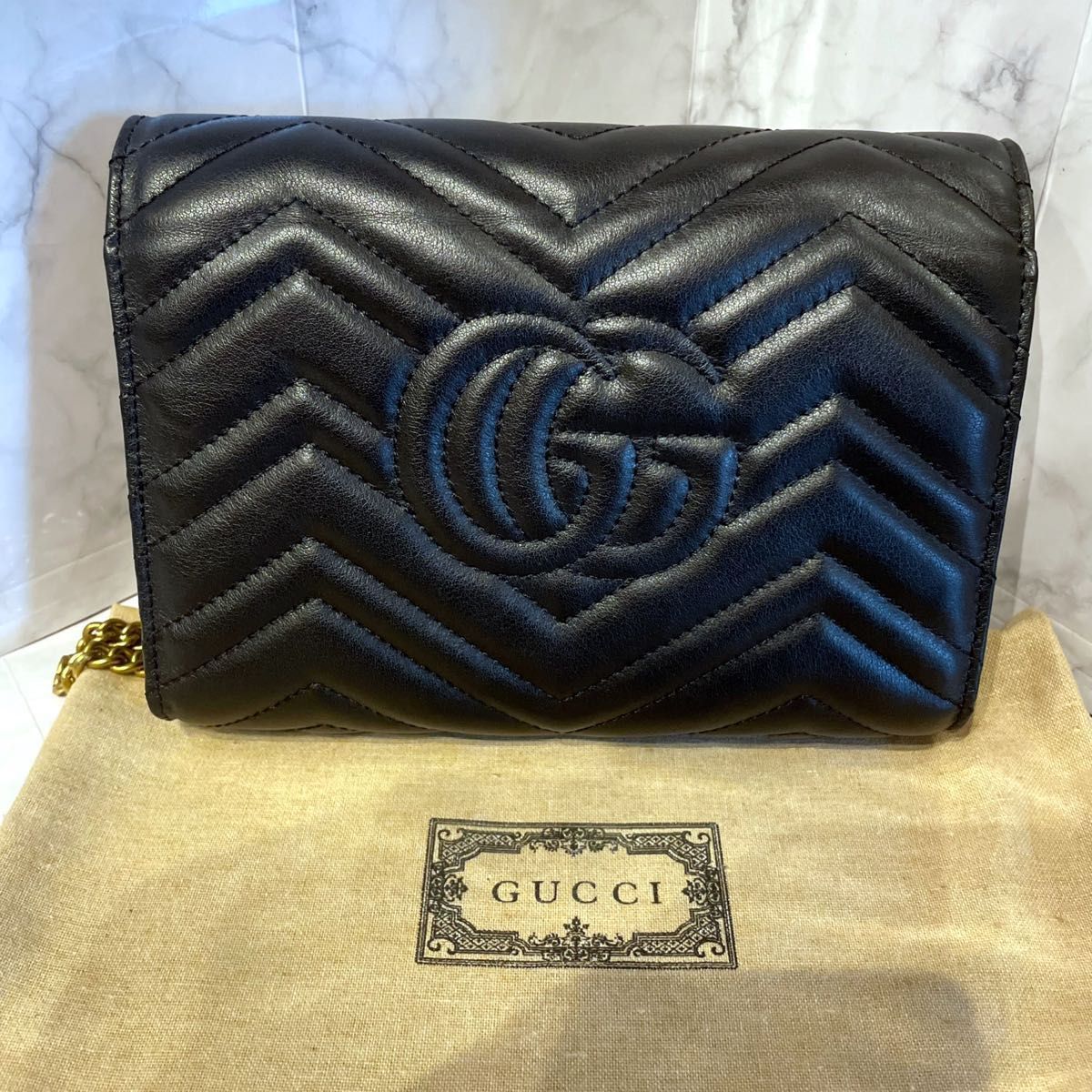 美品】GUCCI グッチ GGマーモント キルティング チェーンウォレット