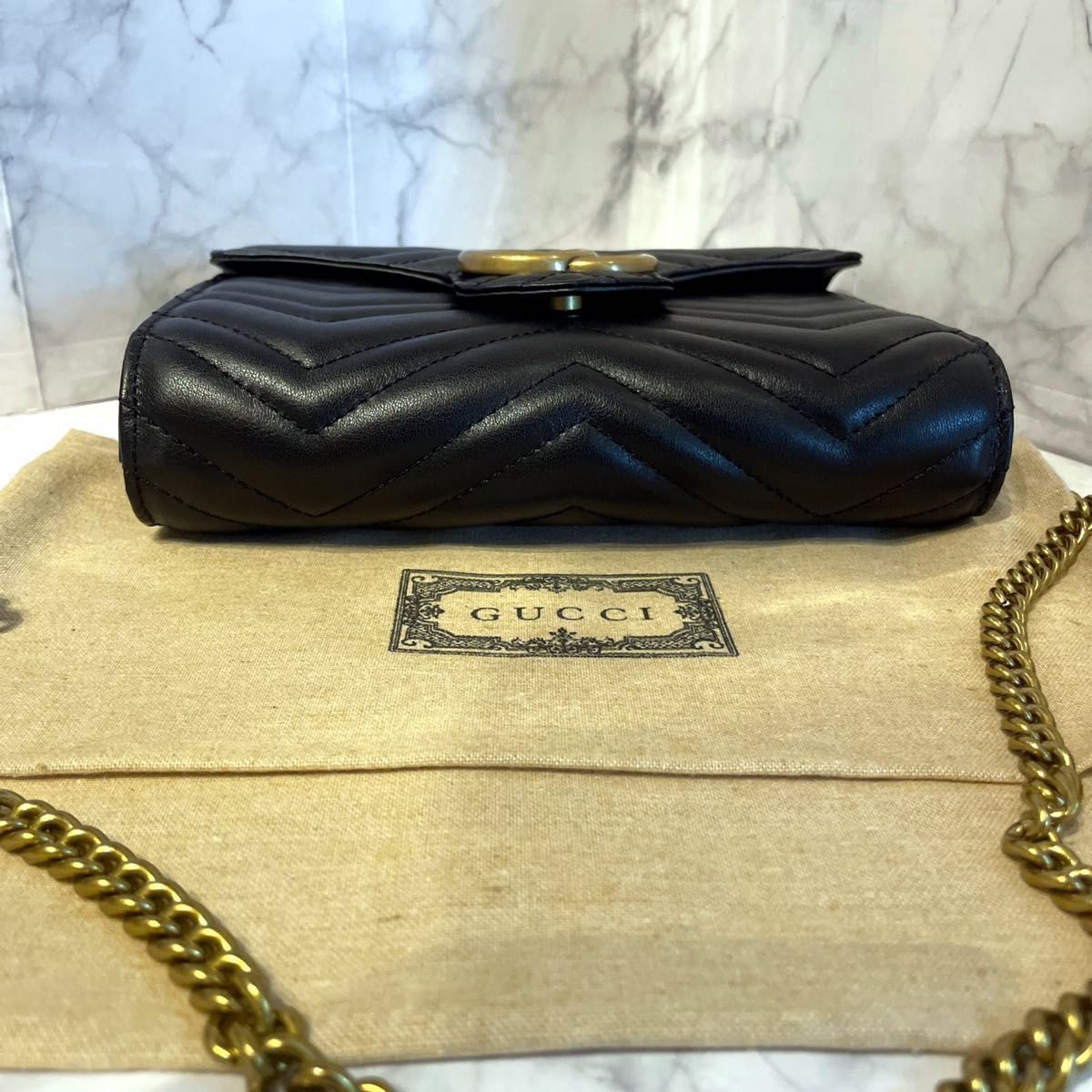 美品】GUCCI グッチ GGマーモント キルティング チェーンウォレット