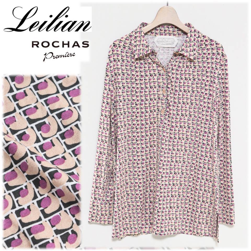 《Leilian ROCHAS Premiere レリアン ロシャス プルミエール》新品 とろみ感 レトロ調 ポロシャツ 13＋ 大きいサイズ A8198