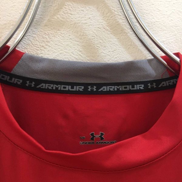 UNDER ARMOUR/アンダーアーマー 半袖ハイネックスポーツウエア レッド 赤 Lサイズ_画像4