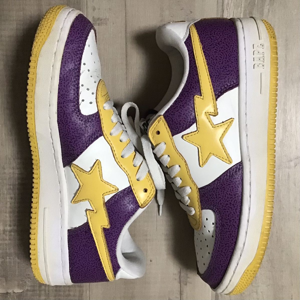 ★Lakersカラー★ レザー BAPESTA スニーカー 26cm US8 a bathing ape cement BAPE STA shoes sneakers エイプ ベイプ ベイプスタ w9al_画像2