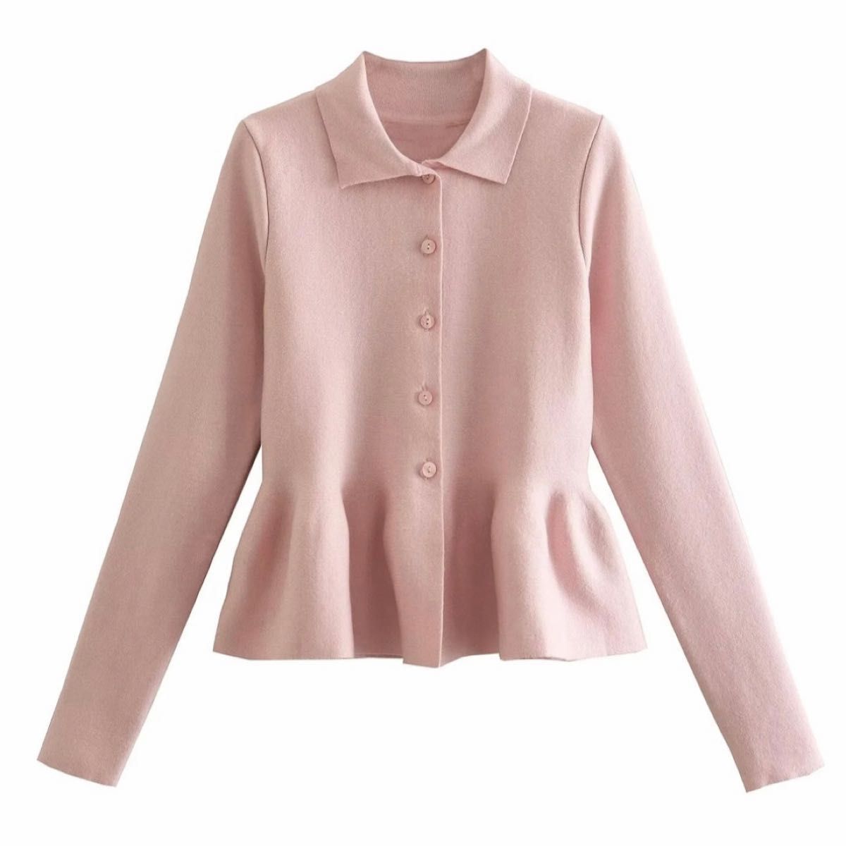 ペプラム ニット カーディガン ピンク 襟 フリル ZARA snidel GU ペプラム ニット カーディガン ピンク 襟 フリル ZARA snidel GU