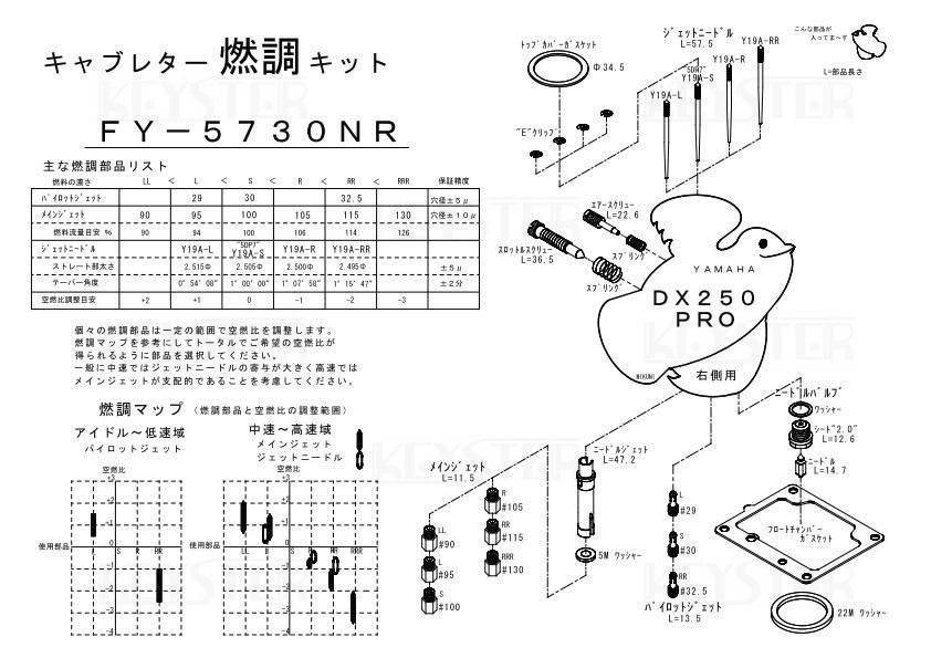 ■ FY-5730NL/R　DX250 PRO　キャブレター リペアキット　キースター　燃調キット_画像4