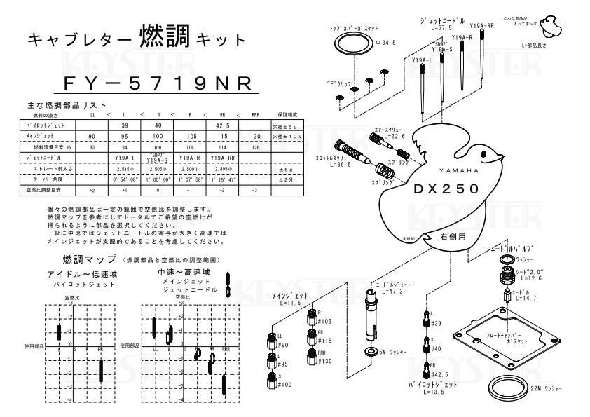 ■ FY-5719NL/R　DX250　キャブレター リペアキット キースター　燃調キット　3_画像4