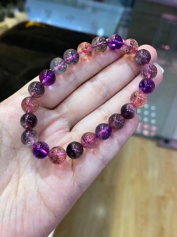 高級】フラワー パープルルチル スーパーセブン ブレスレット 8.8mm