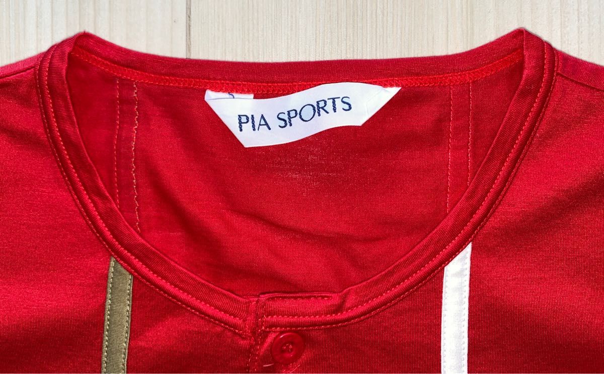 ライカ PIA SPORTS ピアスポーツ テープ 刺繍 コットン ヘンリーネック Tシャツ 日本製