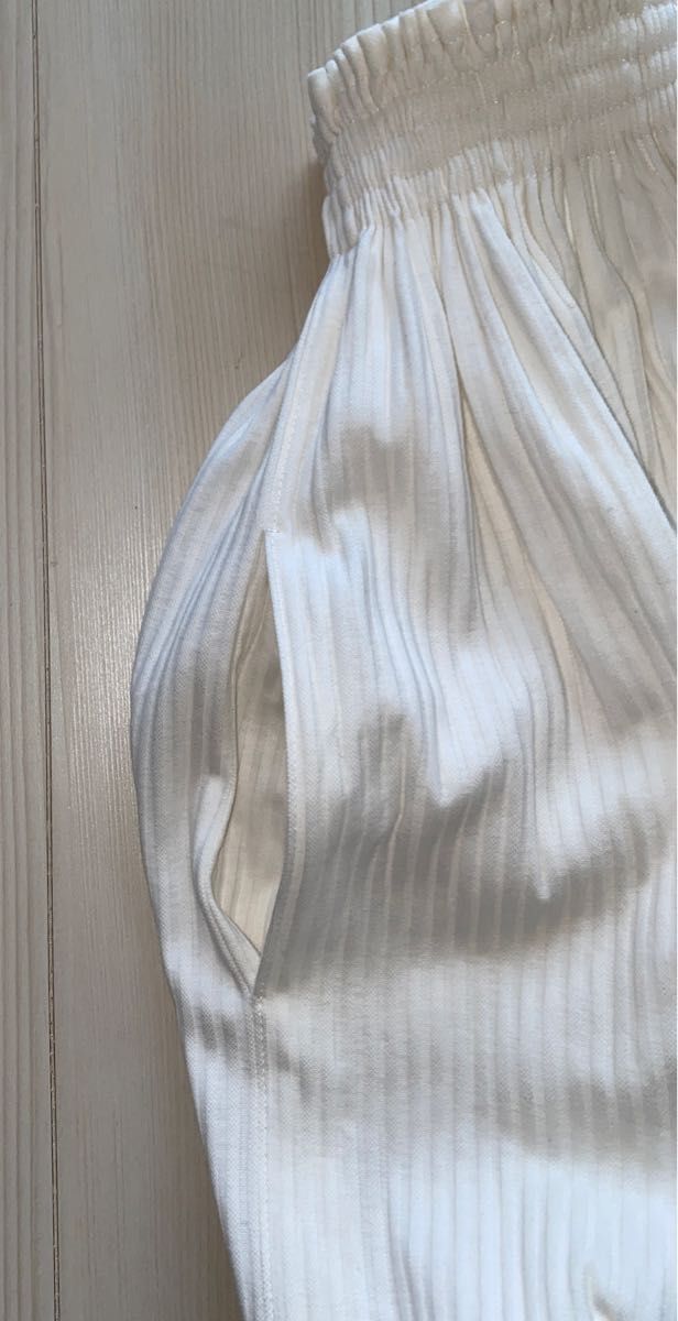 コットン ストライプジャージ編み オフホワイト ギャザー ロングスカート 日本製