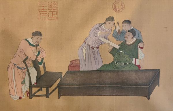 クーポン有 真作 中国書画「唐 閻立本 人物図長巻」肉筆絹本 掛け軸