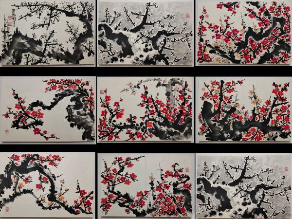 真作 中国書画「関山月 梅花図冊頁 8開」肉筆紙本 掛け軸 書画立軸