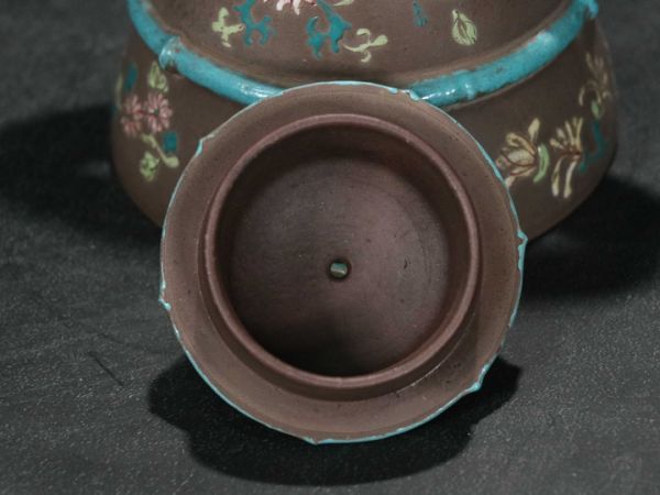 紫砂彫 竹節加彩提梁紫砂茶壺 鳳年銘 清時代」陶磁器 急須 茶道具 古賞