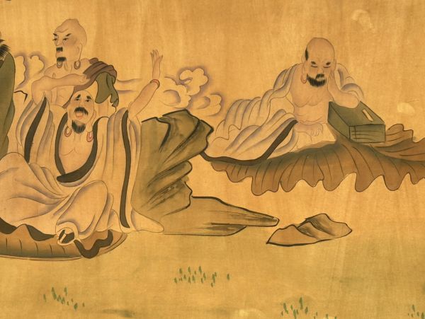 真作 中国書画明 呉彬 佛光普照図手巻肉筆絹本 掛け軸 書画立軸