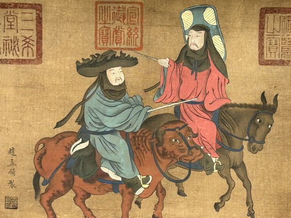 真作 中国書画「元 趙孟フ 人馬行進図手巻」肉筆絹本 掛け軸 書画立軸