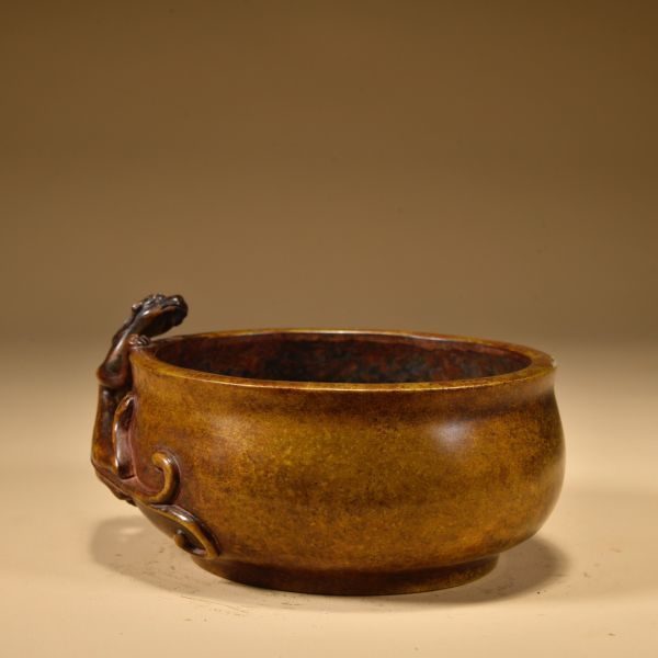 時代物 帝鑰 古銅彫 魑龍耳老銅香炉」旧銅器 置物擺件 賞物 中国古美術