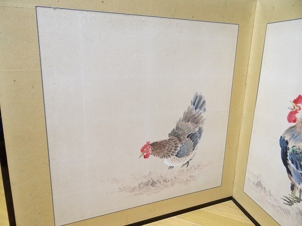  rare antique Showa era 30 -years old autumn .. butterfly chicken chicken map two sheets . small folding screen paper book@ autograph Japanese picture warehouse . antique old house Showa era that time thing 