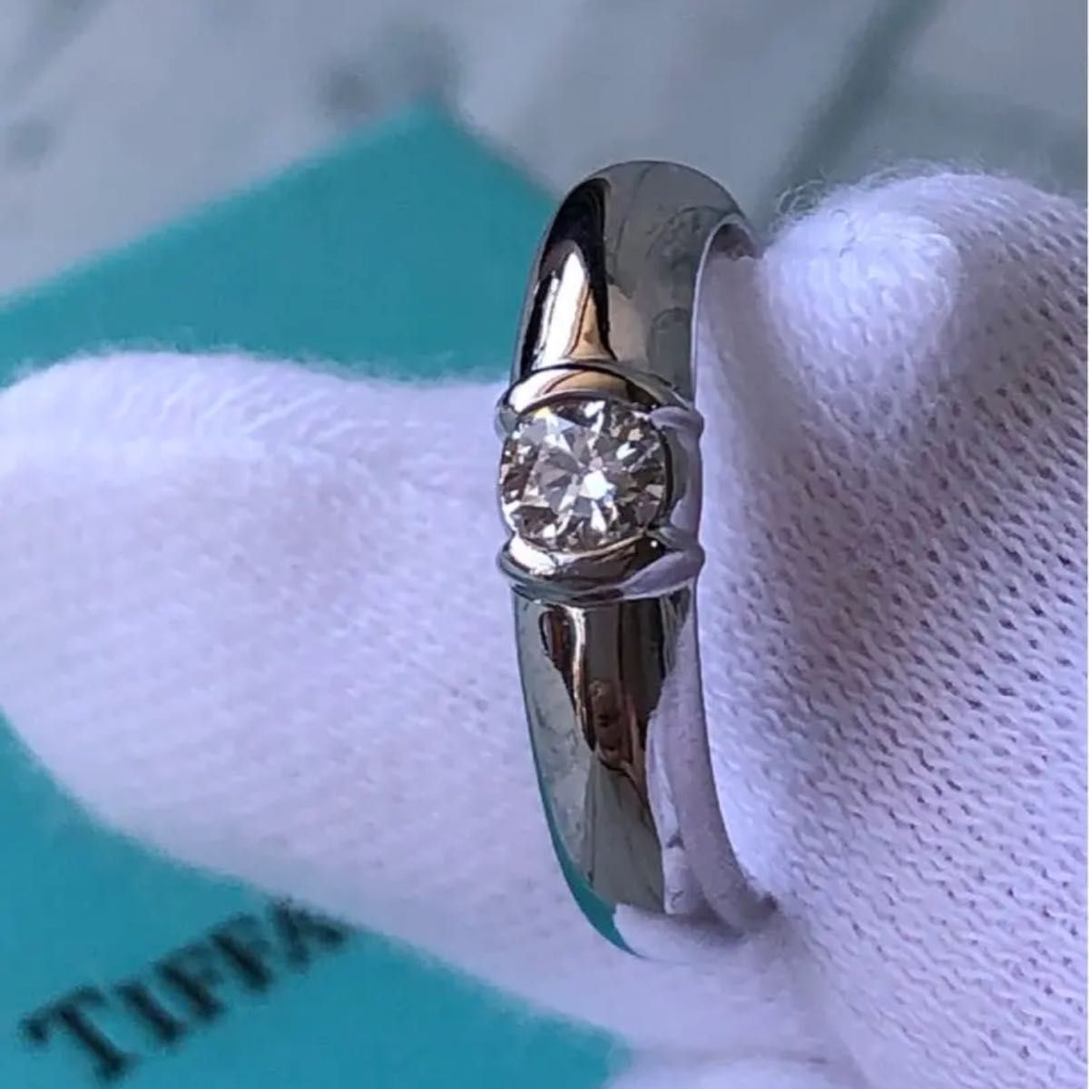 美品 Tiffanyティファニー PT950 ダイヤリング 0.19ct 7号