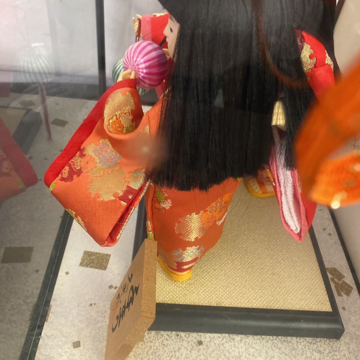 ◆日本人形 わらべ人形 2人 手まり 久光作 着物 美術 コレクション ガラスケース 昭和レトロ アンティーク 置物 飾り インテリア 94-37_画像8