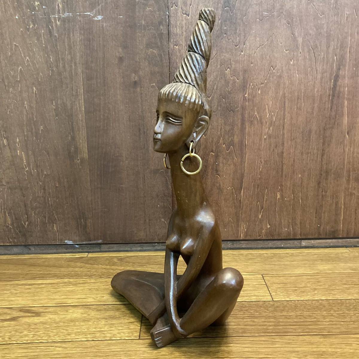 ビンテージ アフリカ 彫刻 木彫り 置物 オブジェ 首長族 裸婦像 アート インテリア アンティーク バリ ハワイアン 民族 プリミティブ_画像3