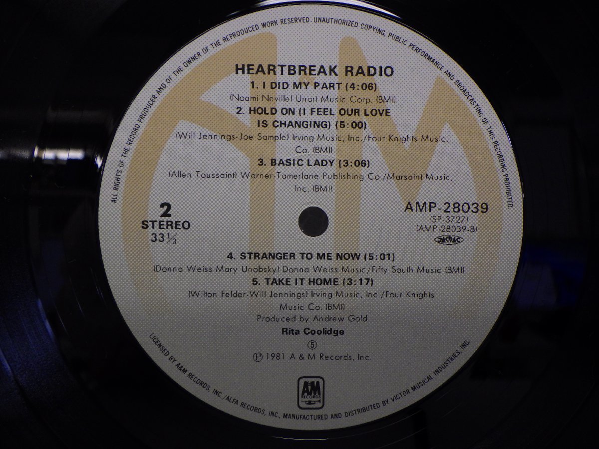 LP レコード Rita Coolidge リタ クーリッジ HEARTBREAK RADIO ハートブレイク ラジオ 【E+】 D13742C_画像5