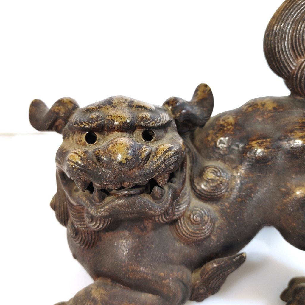 時代備前焼獅子置物細工物伝統工芸狛犬幅23cm 高さ22cm 重さ2.0kg 小西