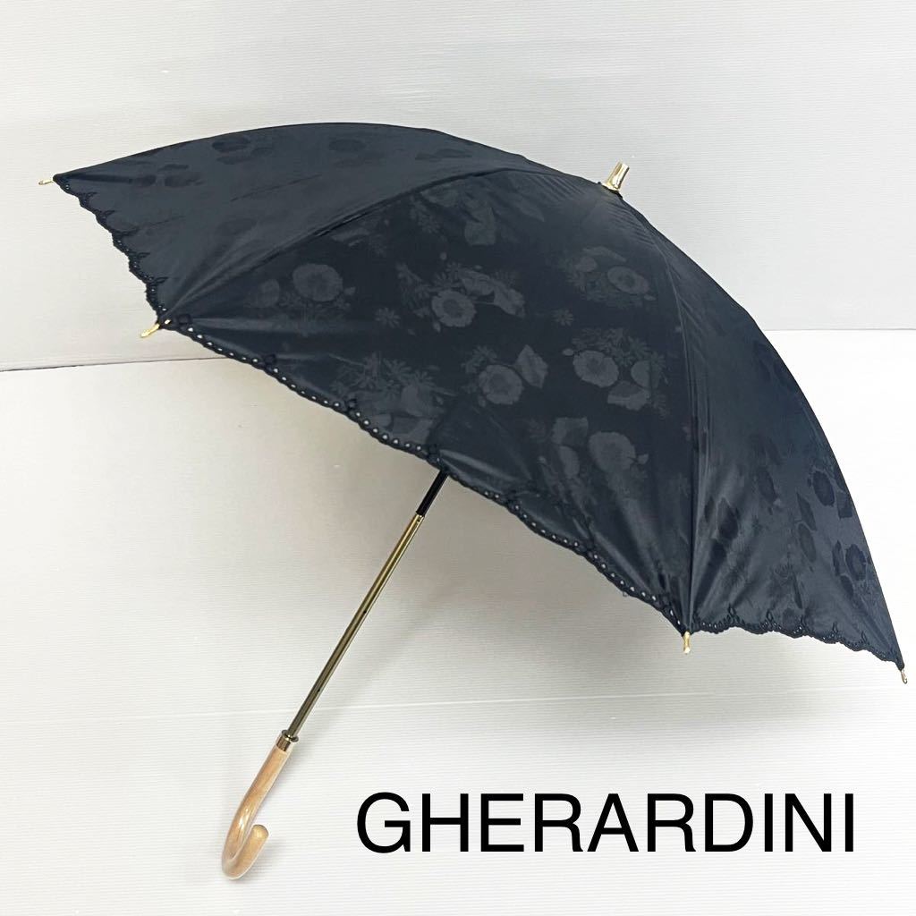 新品52072 ゲラルディーニ GHERARDINI＊黒ブラック　フラワープリント 遮光９９％遮蔽率９９％以上遮熱　晴雨兼用日傘雨傘　プチパラ_画像1