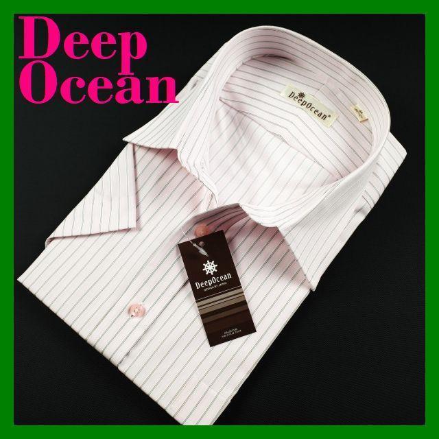 41Deep Ocean半袖レギュラーカラーシャツ 43 ストライプ ピンク