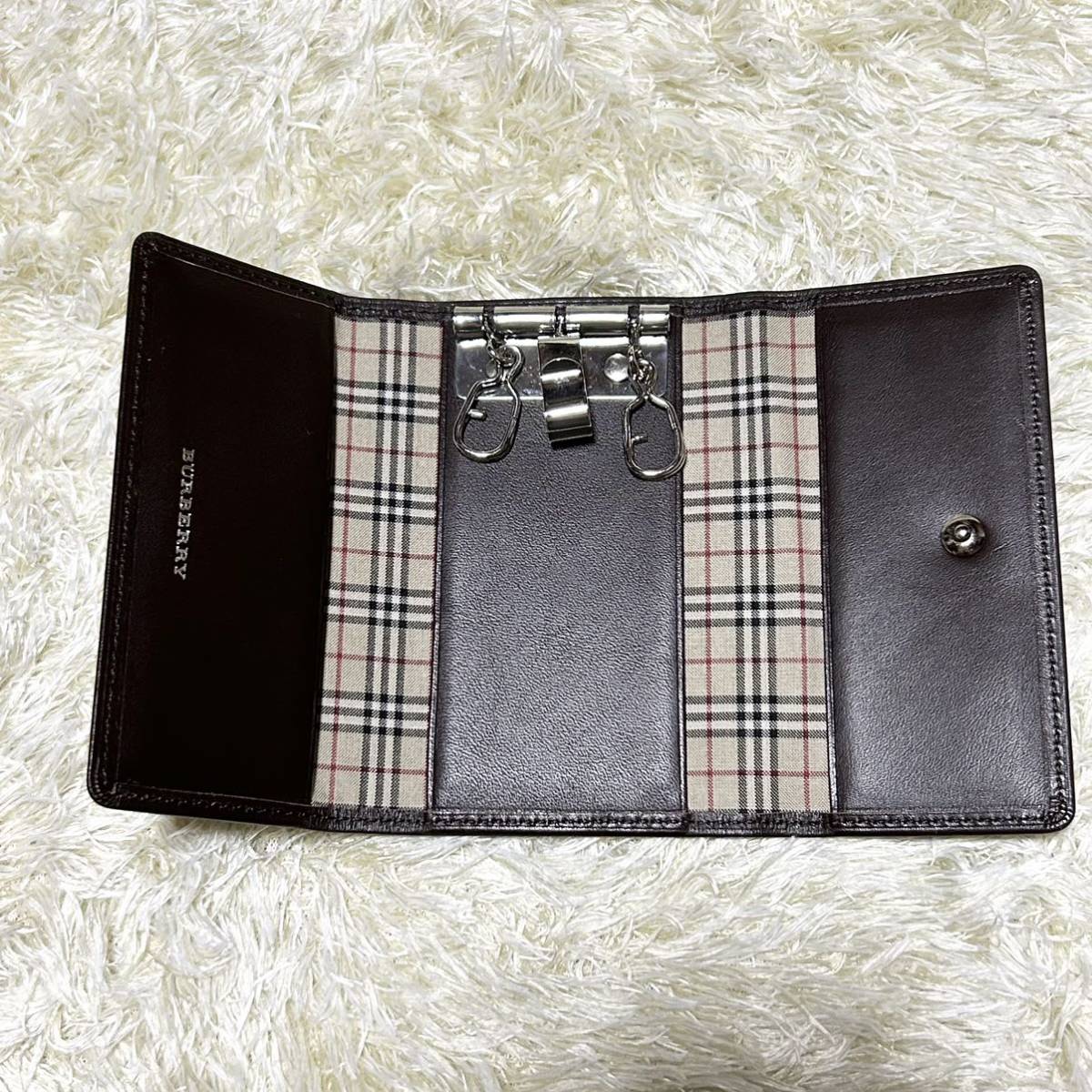 【美品】BURBERRY バーバリー ノバチェック キーケース レザー ブラウン 3連