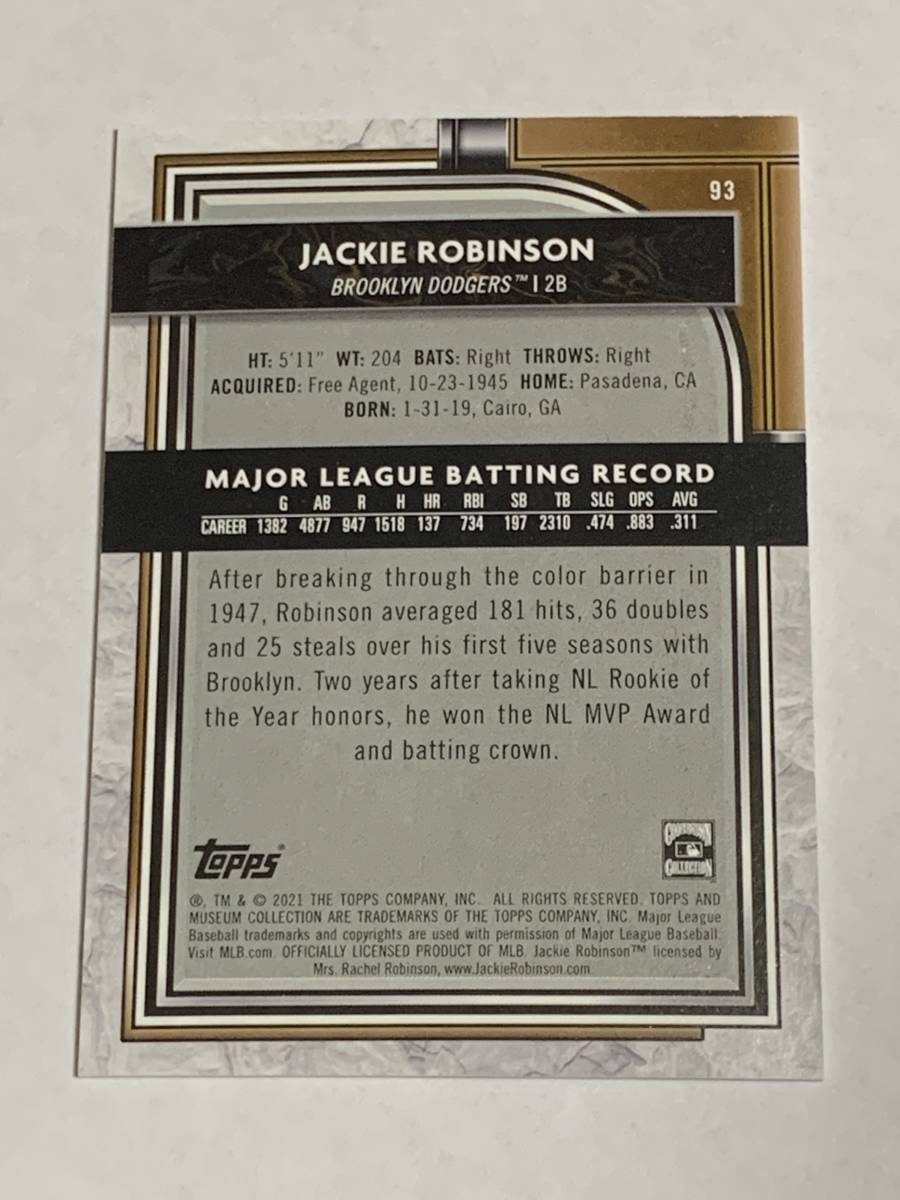 JACKIE ROBINSON 2021 TOPPS MUSEUM COLLECTION #93 DODGERS 即決の画像2